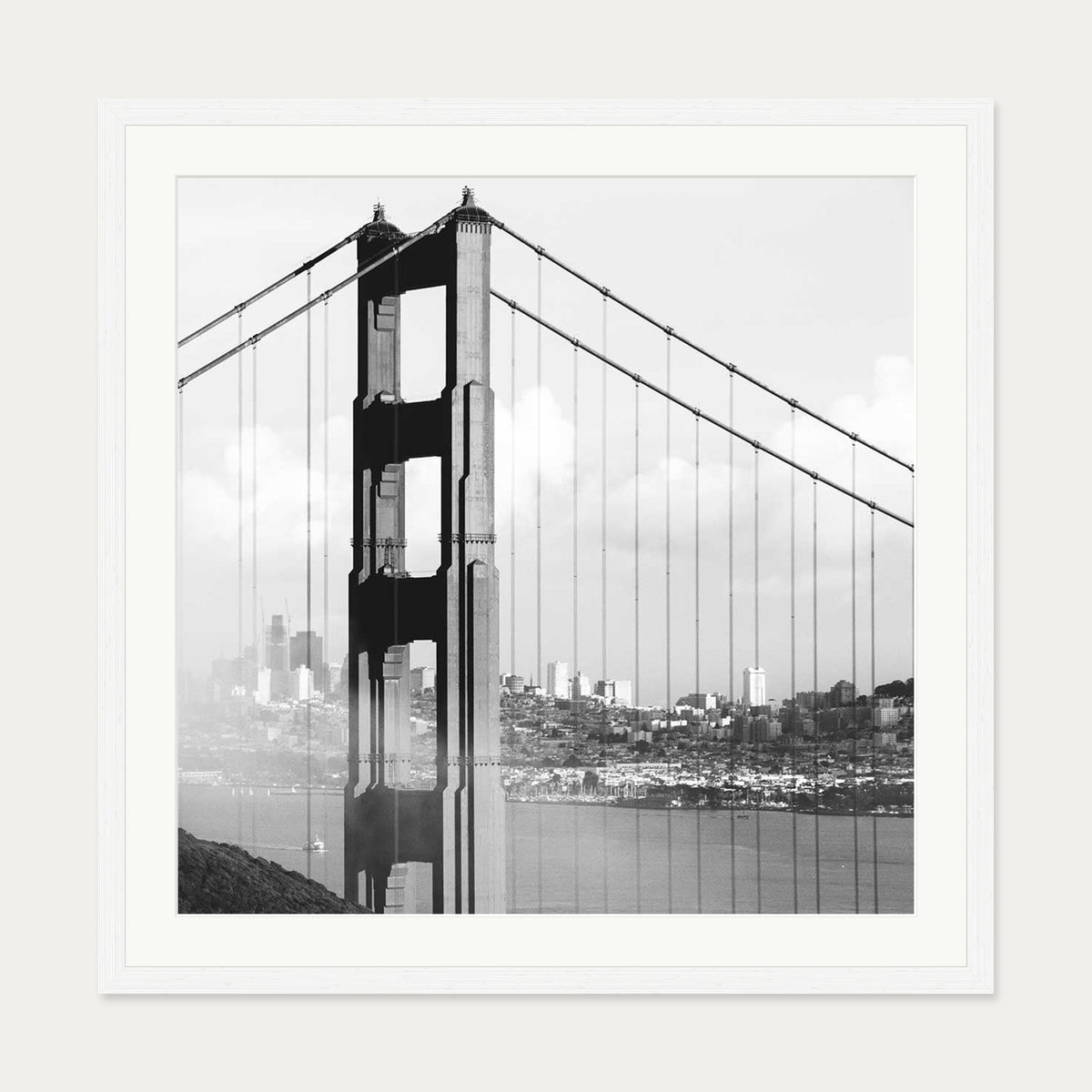 Golden Gate Bridge Art Print — 70 x 70 cm — White Frame