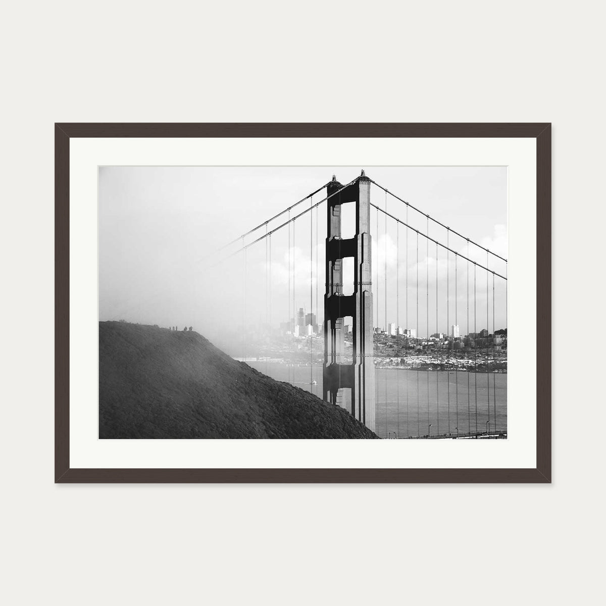 Golden Gate Bridge Art Print — 50 x 70 cm — Brown Frame