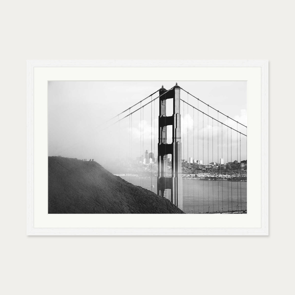 Golden Gate Bridge Art Print — 50 x 70 cm — White Frame