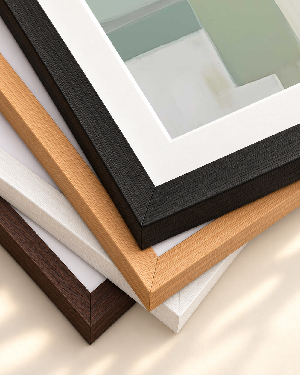 Green Abstract Art Print — framed print corner with 5 cm mount and bevel
