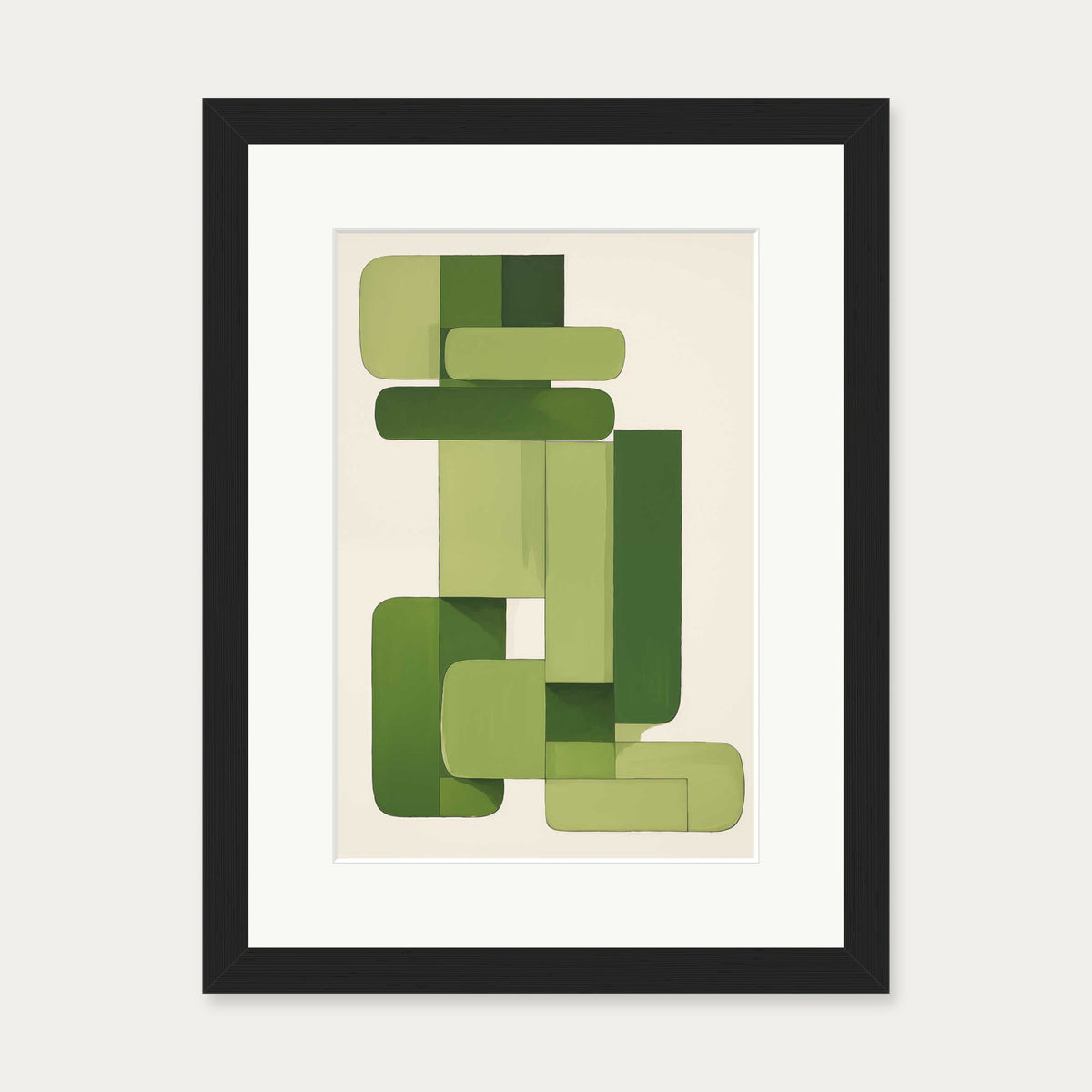 Green Blocks Art Print — 30 x 40 cm — Black Frame