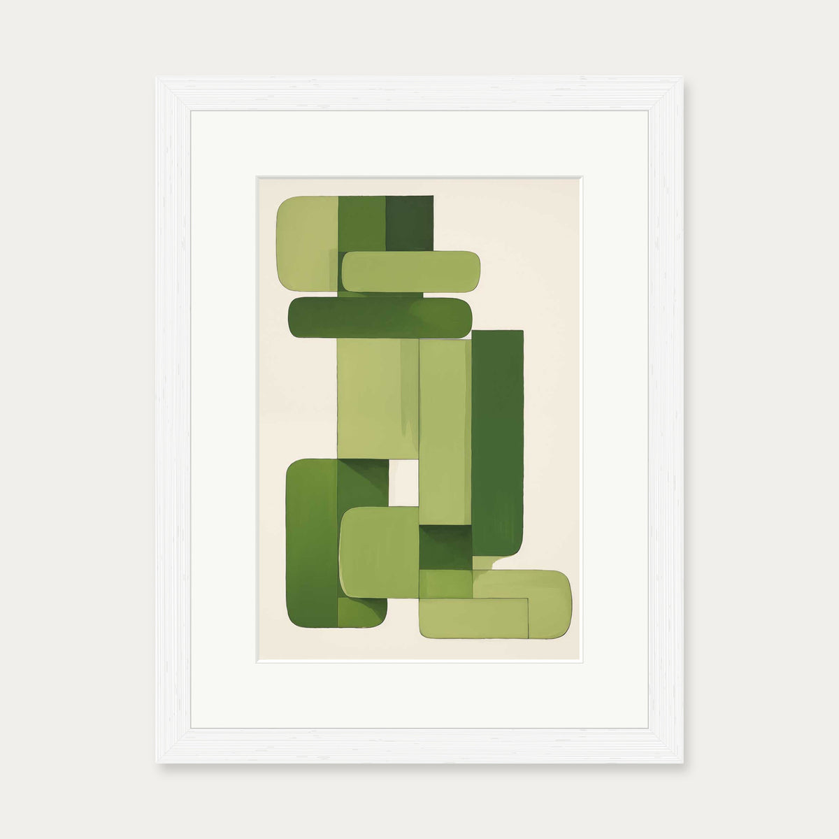 Green Blocks Art Print — 30 x 40 cm — White Frame