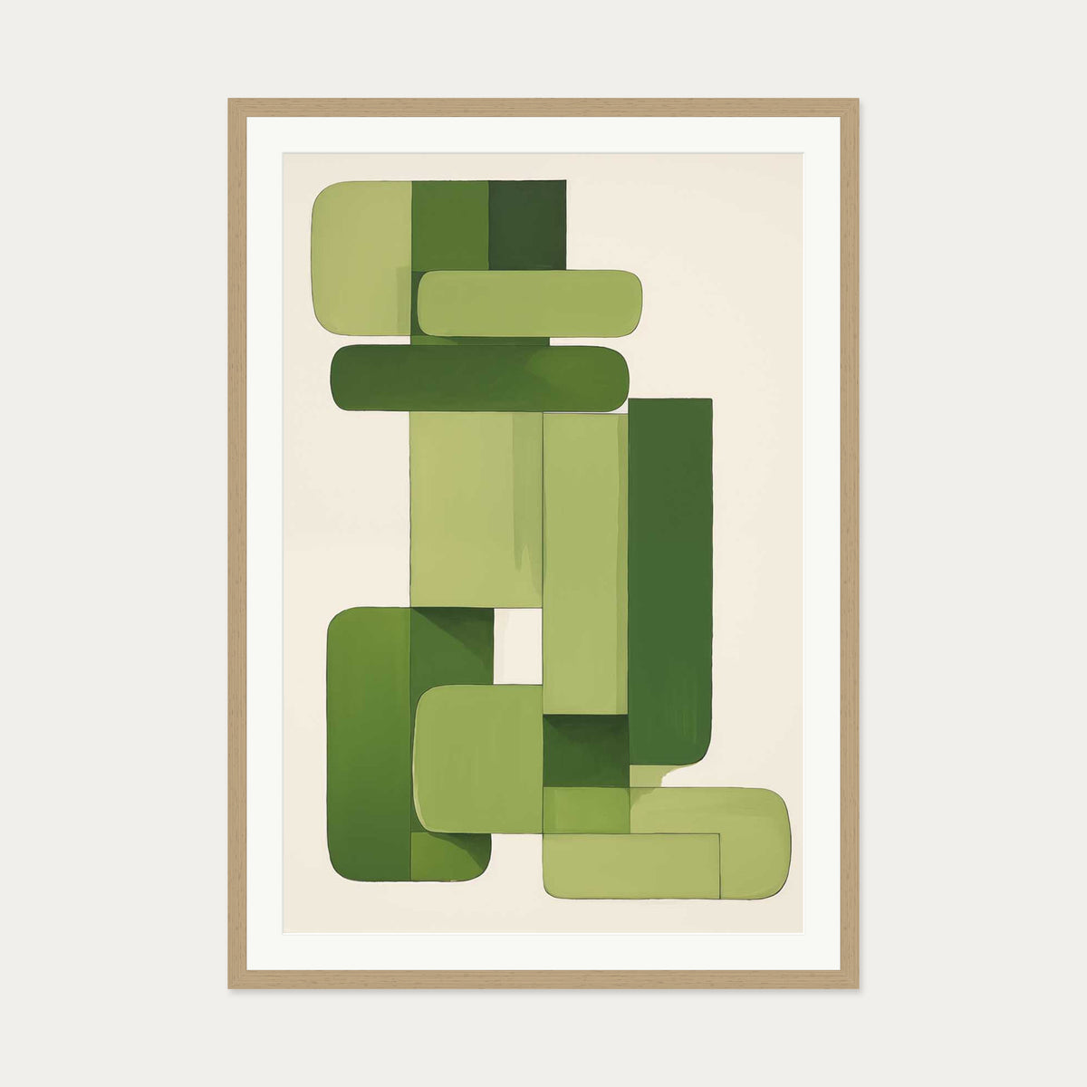 Green Blocks Art Print — 70 x 100 cm — Oak Frame