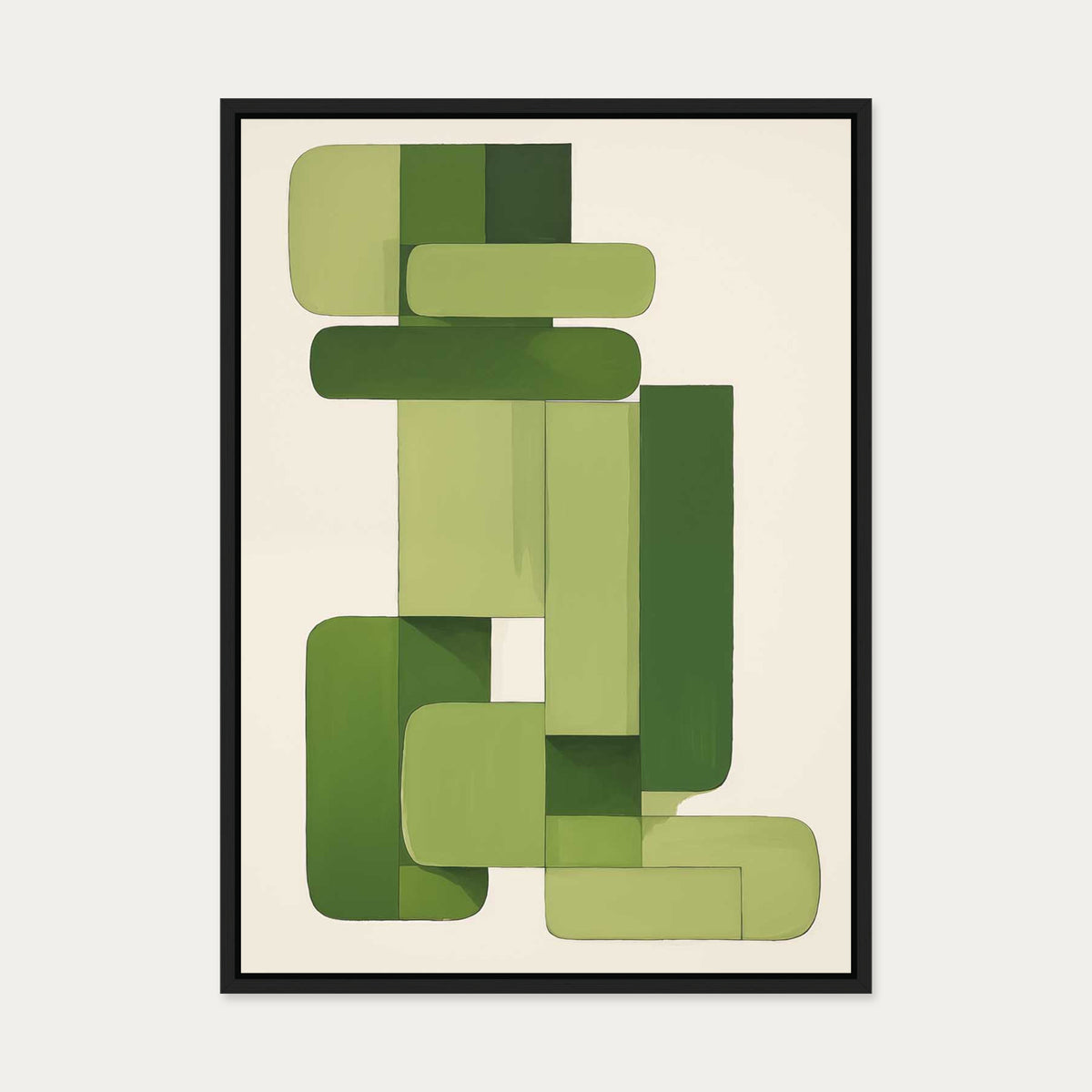 Green Blocks Canvas Art — 50 x 70 cm — Black Frame
