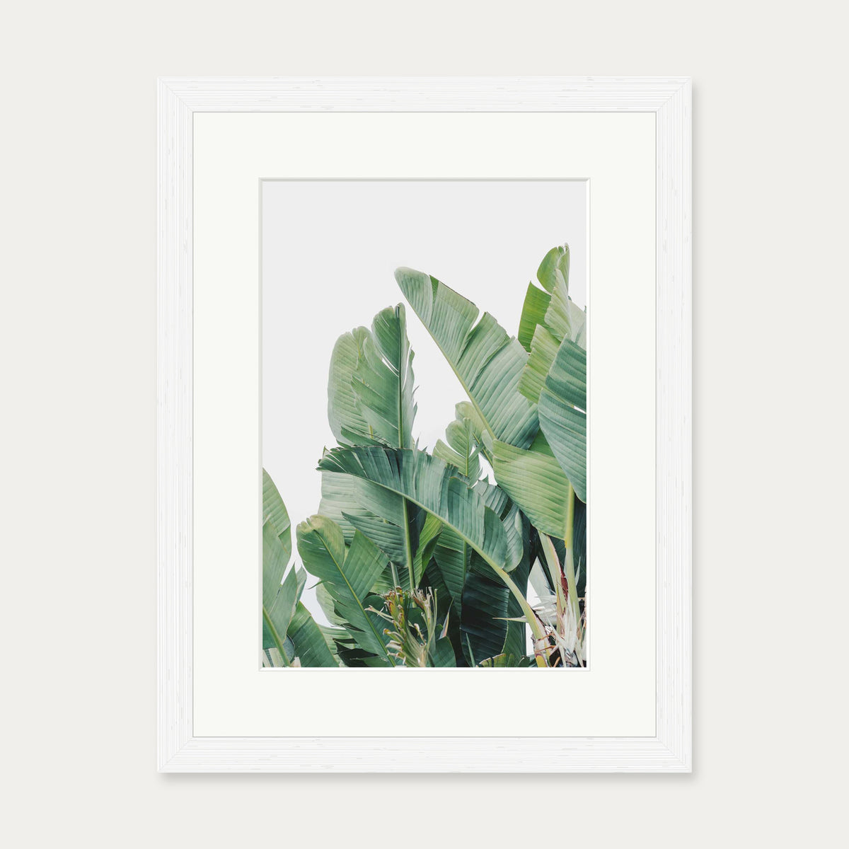 Green Botanical Leaves Wall Art Print — 30 x 40 cm — White Frame