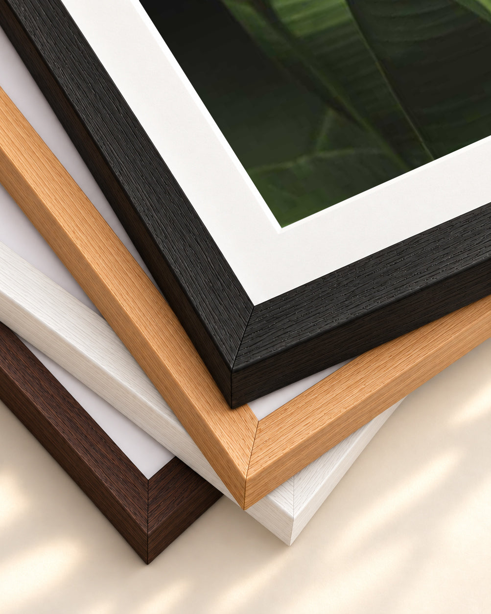 Green Botanical Wall Art Print — framed print corner with 5 cm mount and bevel