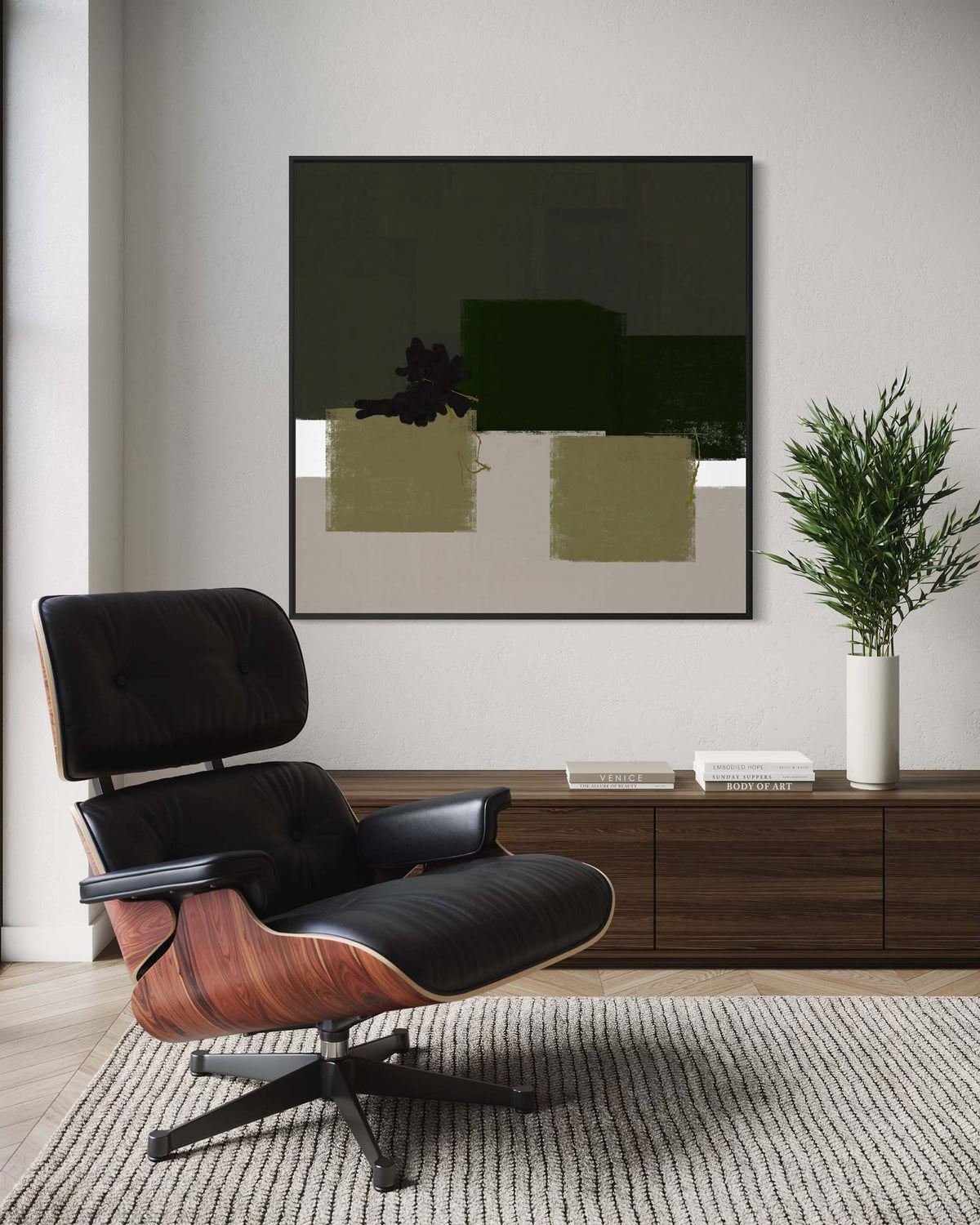 Geometric Olive Green Canvas Art