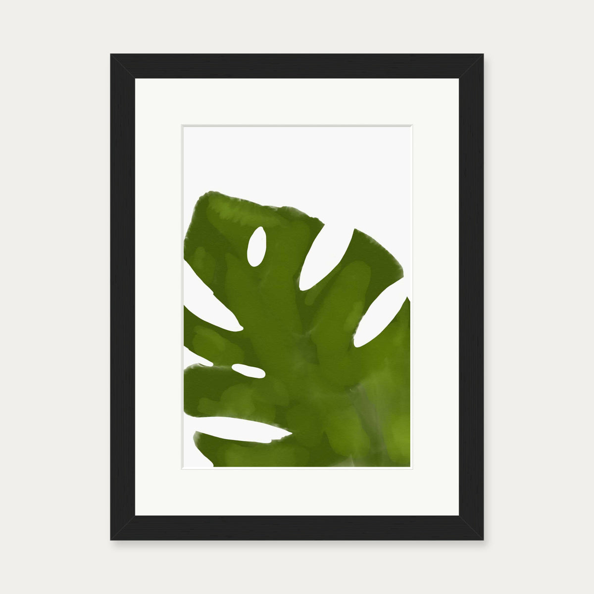 Green Illustrated Leaf Art Print — 30 x 40 cm — Black Frame