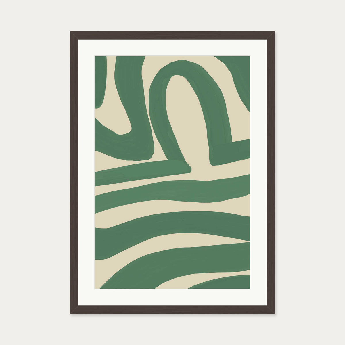 Green Line Art Print — 50 x 70 cm — Brown Frame