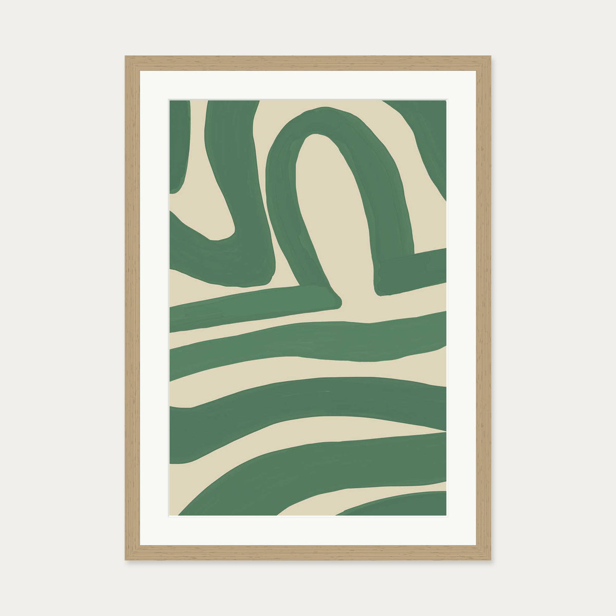Green Line Art Print — 50 x 70 cm — Oak Frame