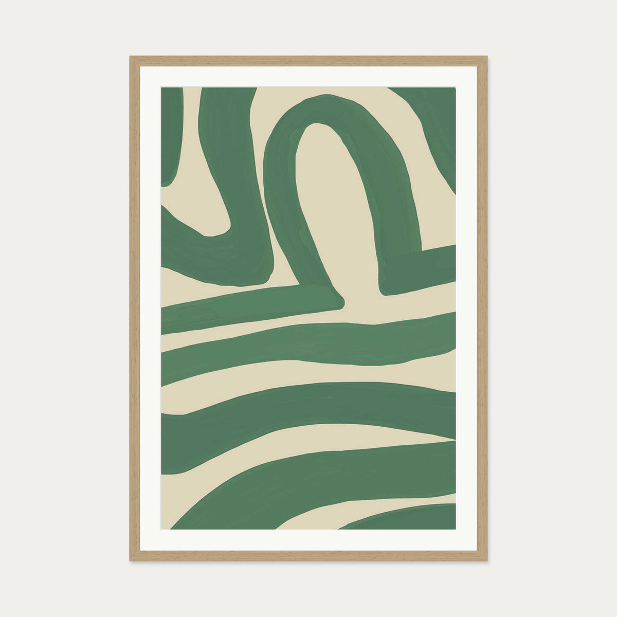 Green Line Art Print — 70 x 100 cm — Oak Frame