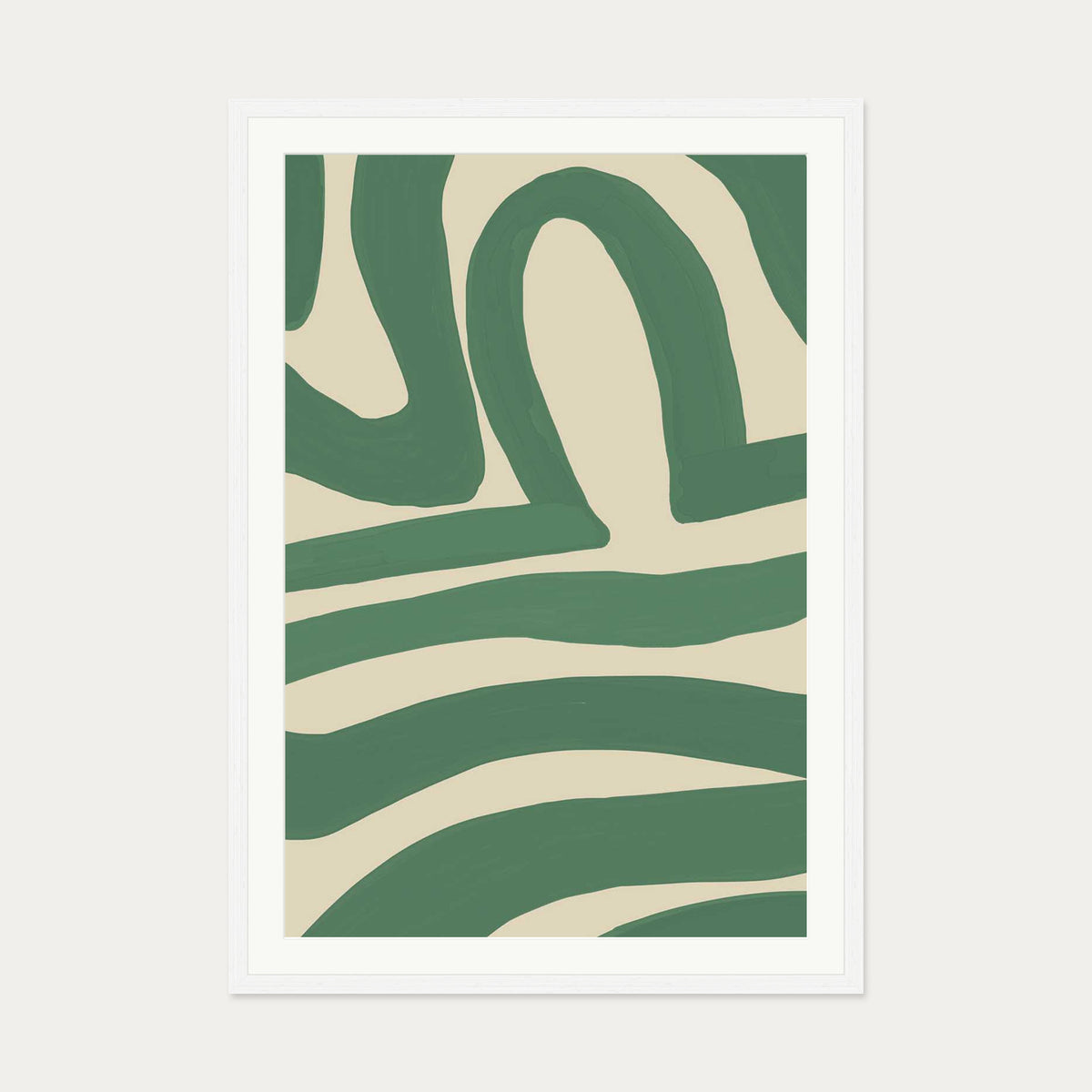 Green Line Art Print — 70 x 100 cm — White Frame