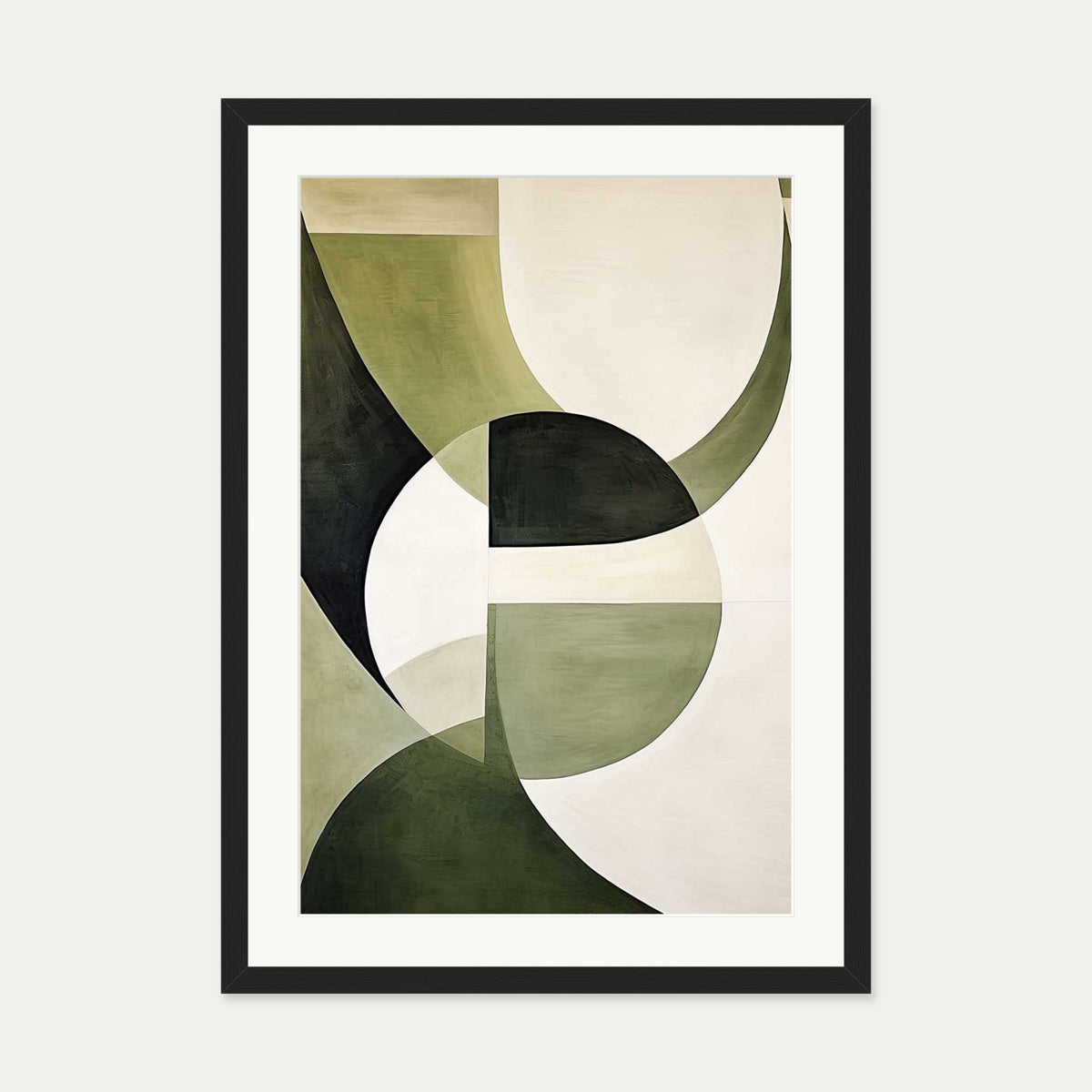 Green Retro Shapes Art Print — 50 x 70 cm — Black Frame