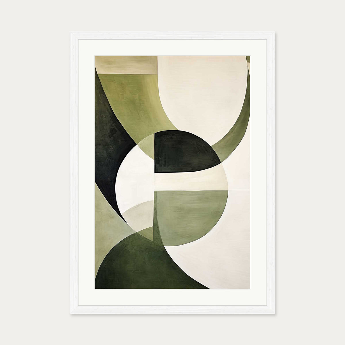Green Retro Shapes Art Print — 50 x 70 cm — White Frame