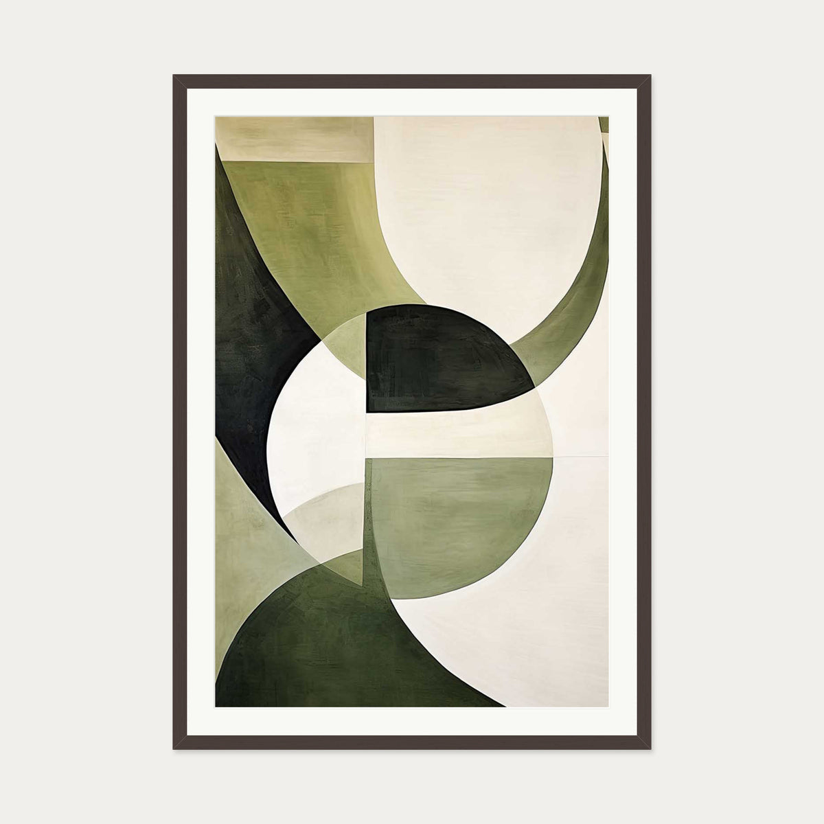 Green Retro Shapes Art Print — 70 x 100 cm — Brown Frame