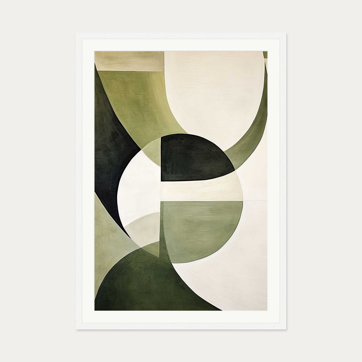 Green Retro Shapes Art Print — 70 x 100 cm — White Frame