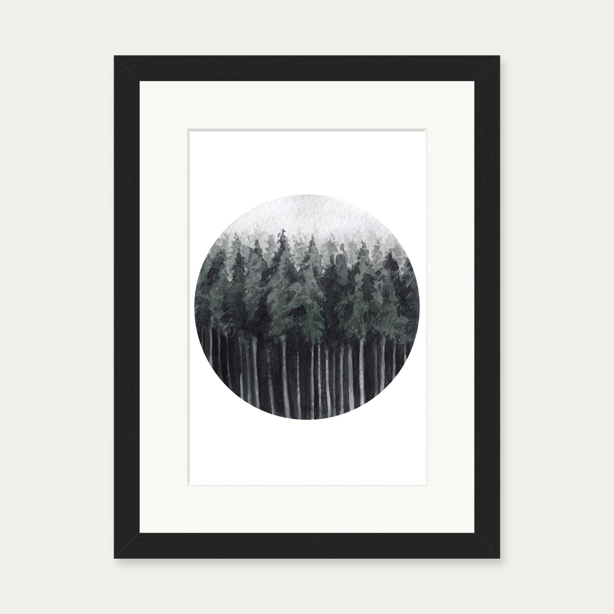 Green Watercolour Forest Art Print — 30 x 40 cm — Black Frame