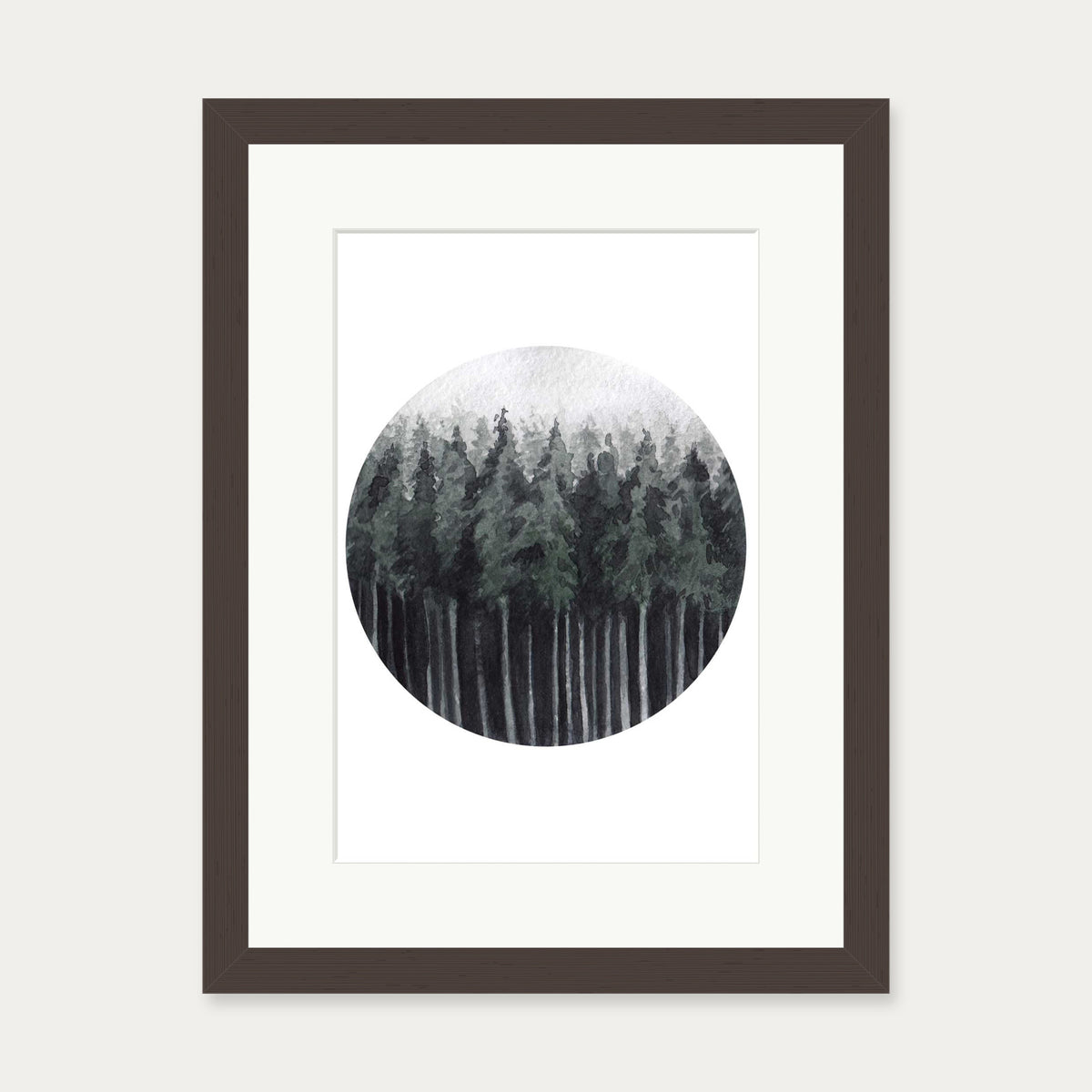 Green Watercolour Forest Art Print — 30 x 40 cm — Brown Frame