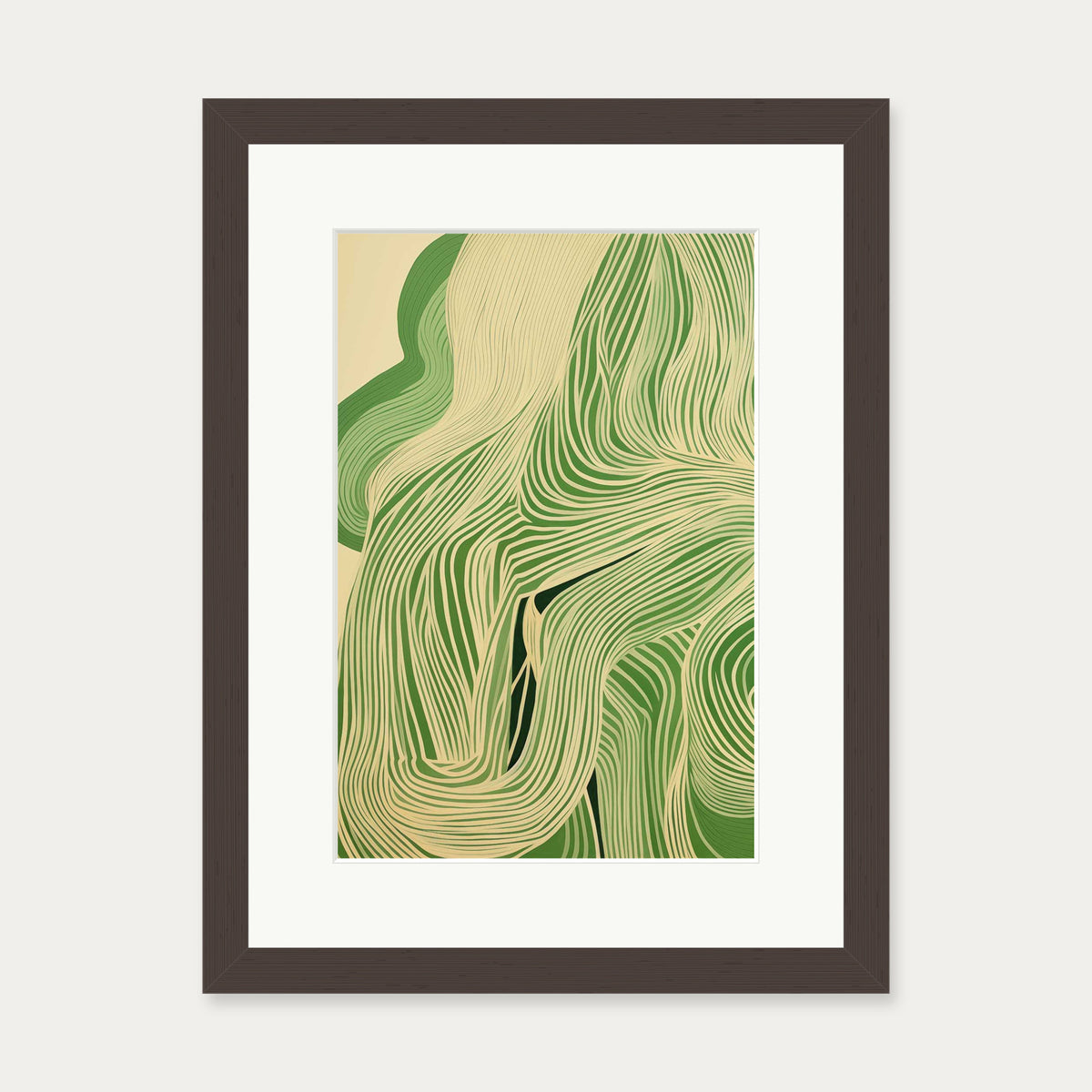 Green Wave II Art Print — 30 x 40 cm — Brown Frame
