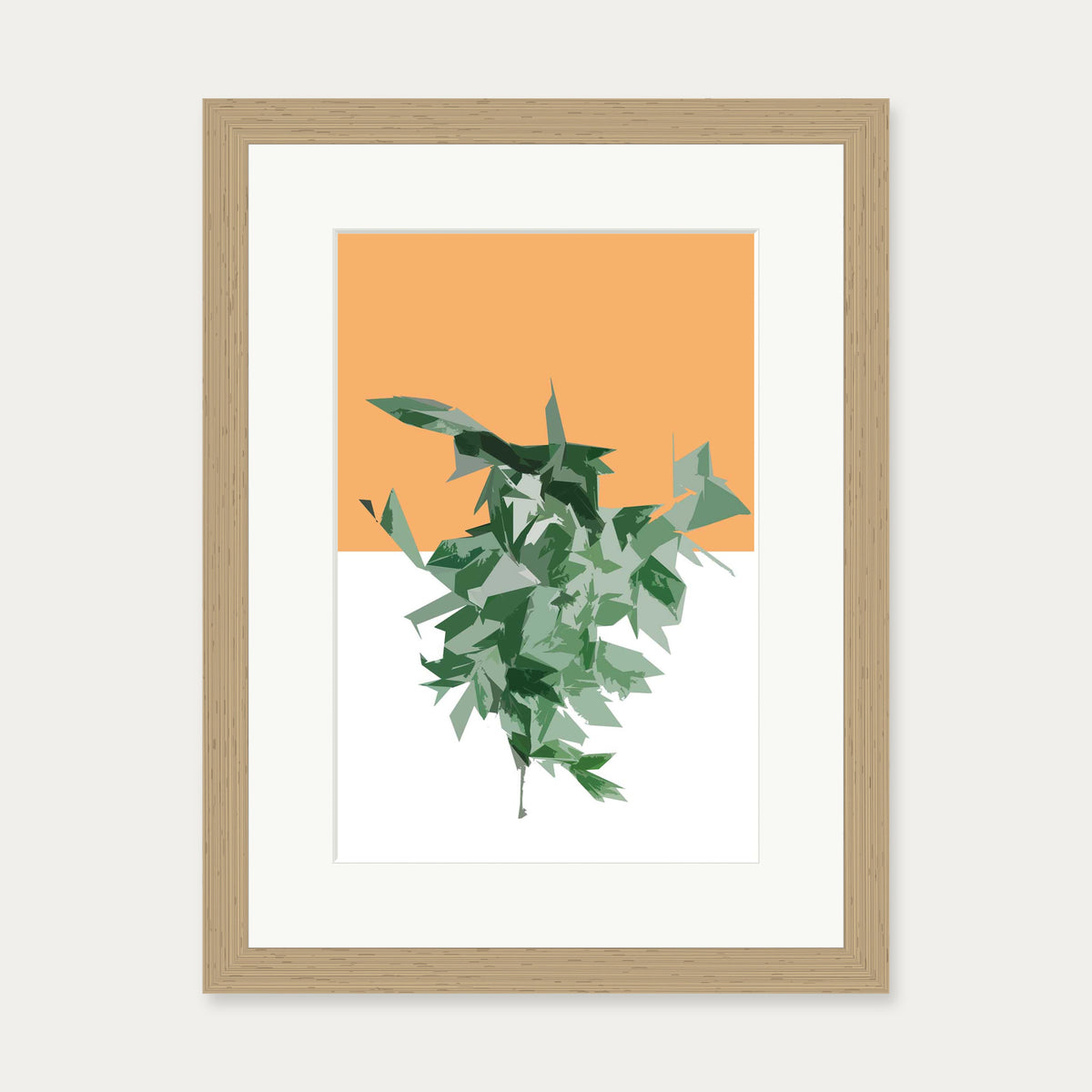 Green White Orange Art Print — 30 x 40 cm — Oak Frame