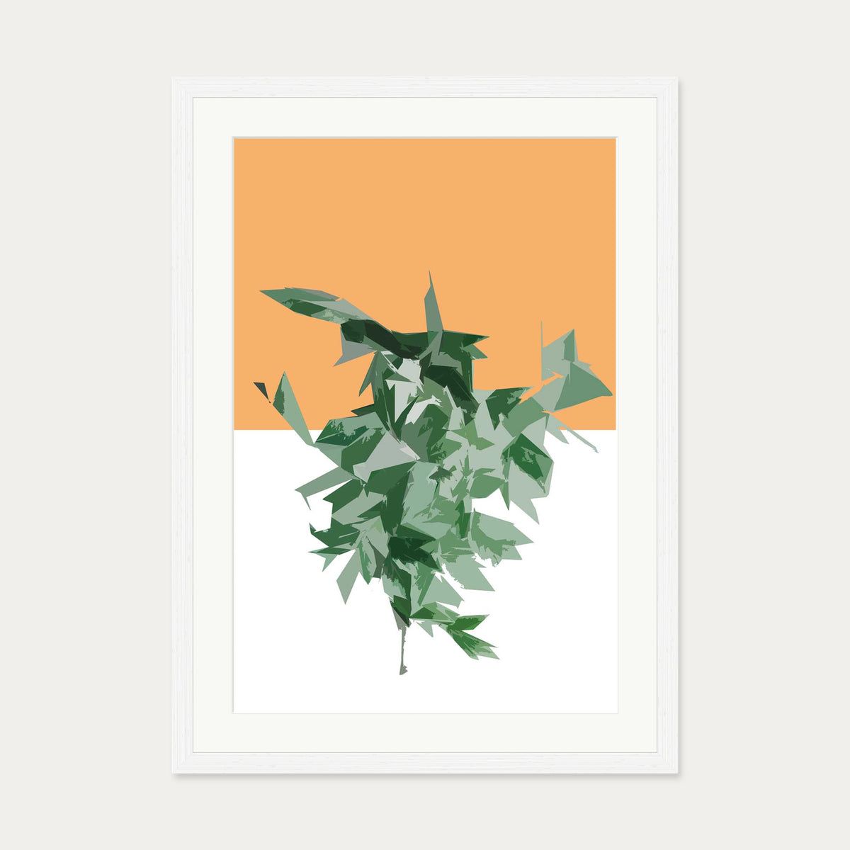Green White Orange Art Print — 50 x 70 cm — White Frame