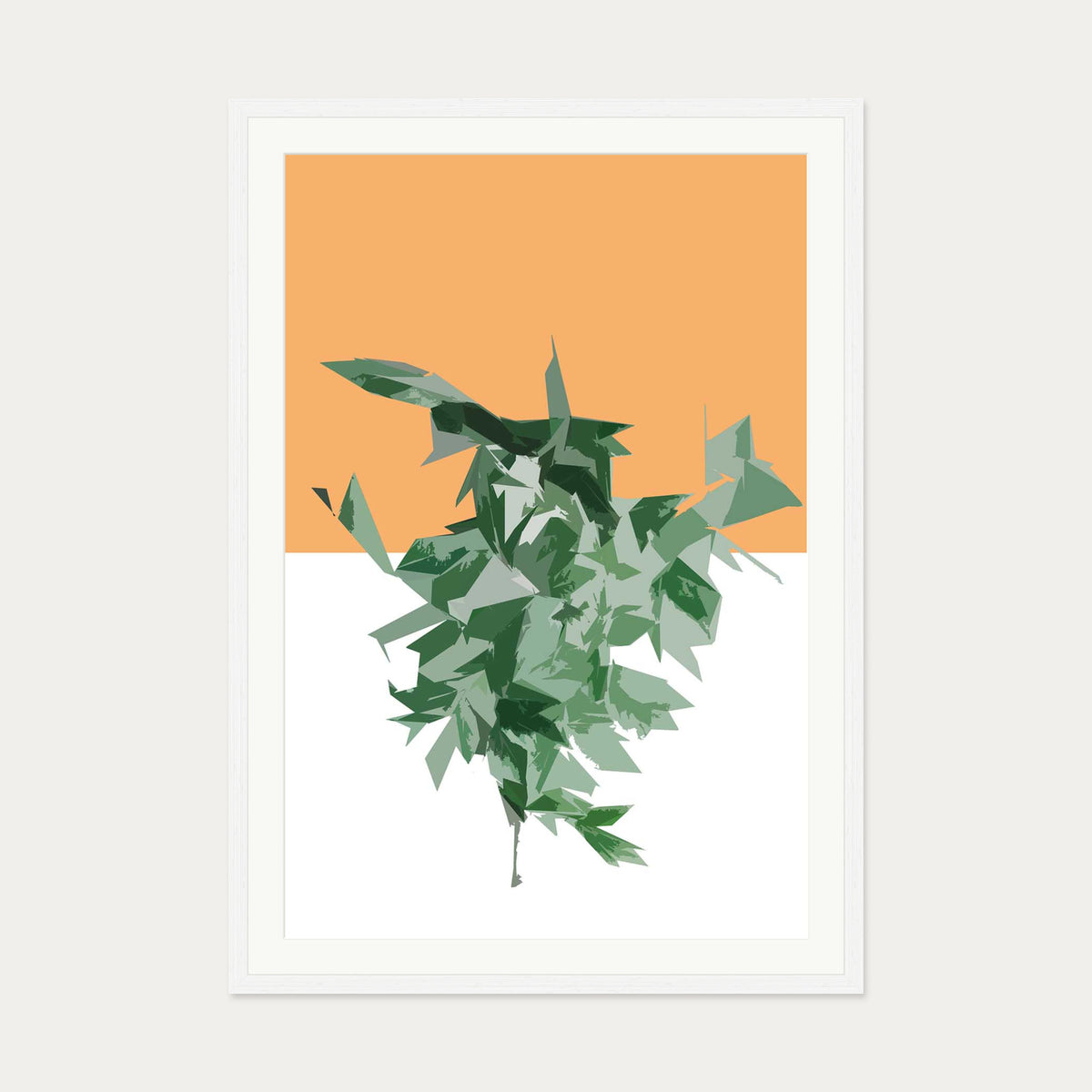 Green White Orange Art Print — 70 x 100 cm — White Frame