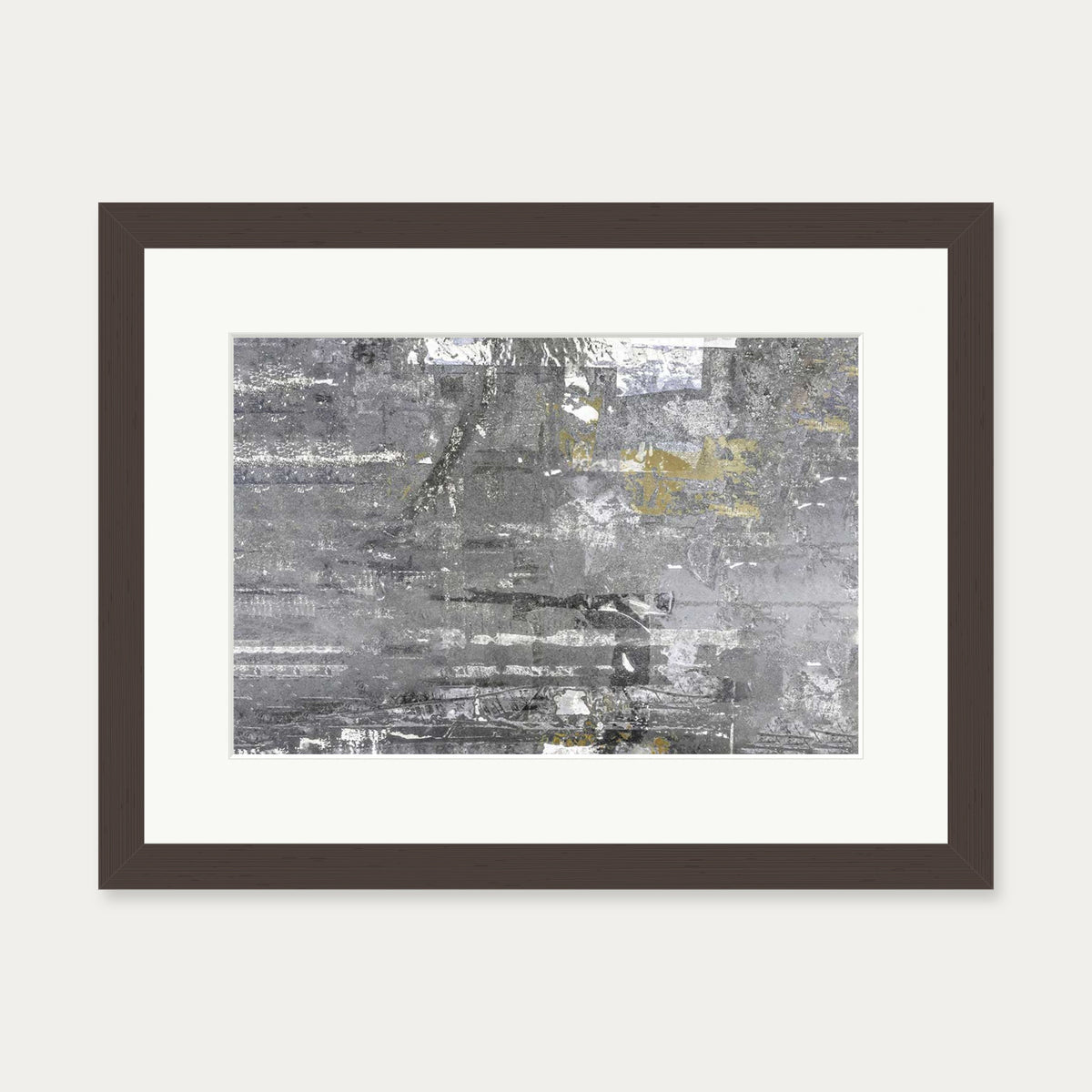 Grey Abstract Collage 2 Art Print — 30 x 40 cm — Brown Frame