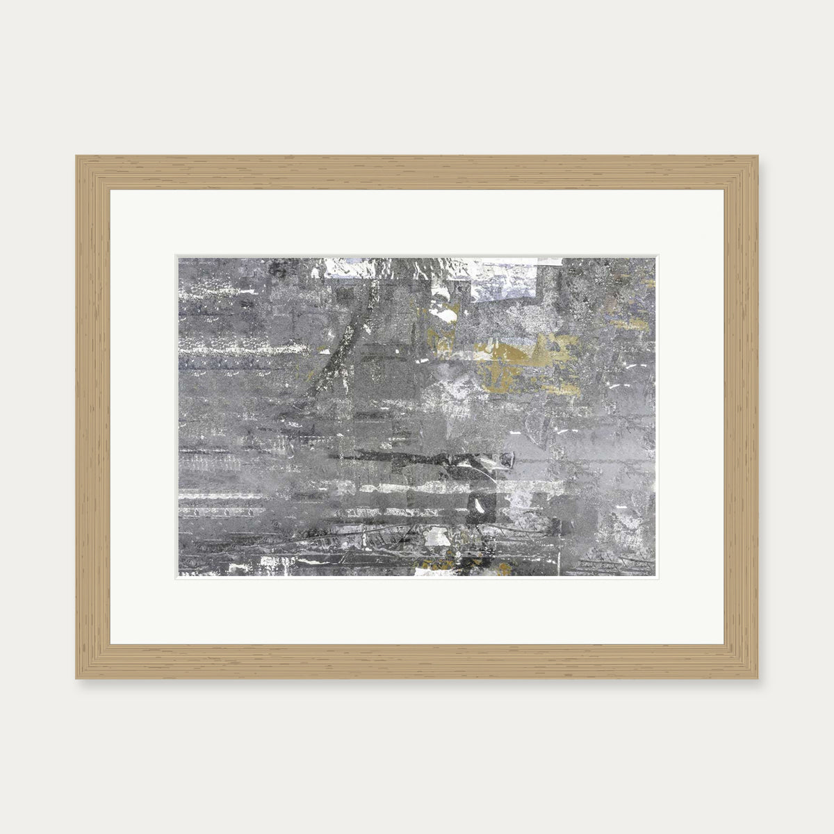 Grey Abstract Collage 2 Art Print — 30 x 40 cm — Oak Frame