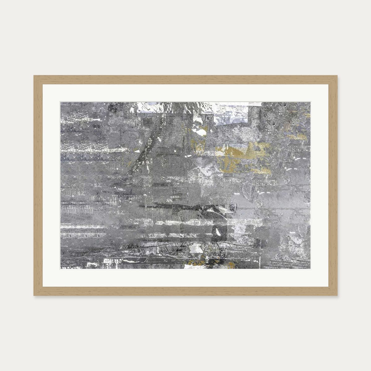 Grey Abstract Collage 2 Art Print — 50 x 70 cm — Oak Frame