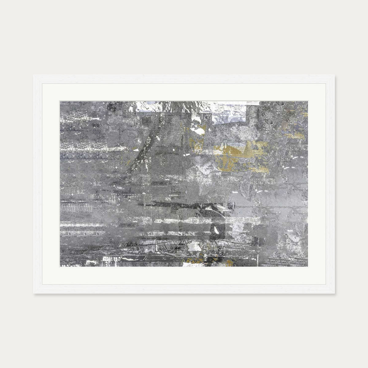 Grey Abstract Collage 2 Art Print — 50 x 70 cm — White Frame