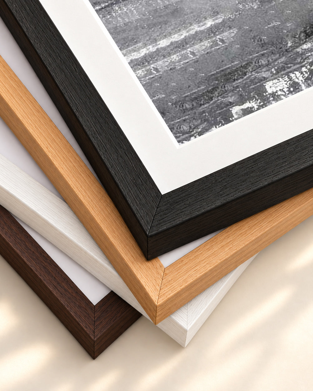 Grey Abstract Collage 2 Art Print — framed print corner with 5 cm mount and bevel