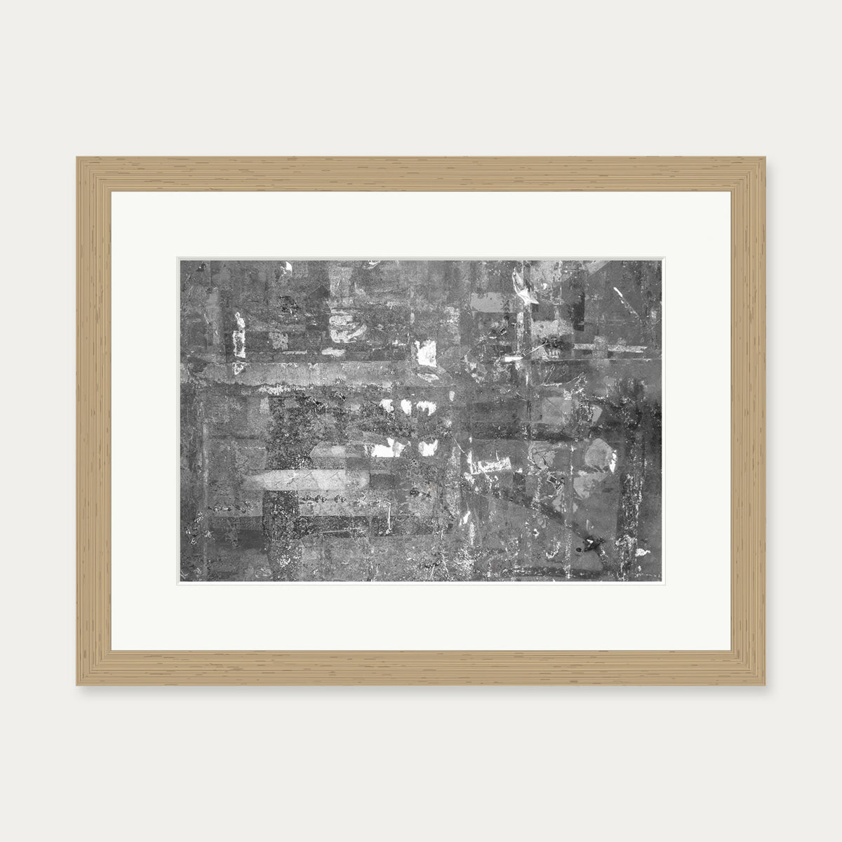 Grey Abstract Collage Art Print — 30 x 40 cm — Oak Frame