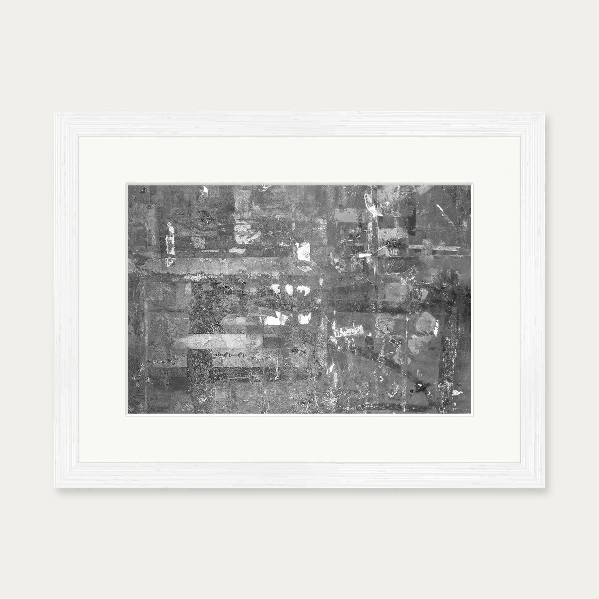 Grey Abstract Collage Art Print — 30 x 40 cm — White Frame