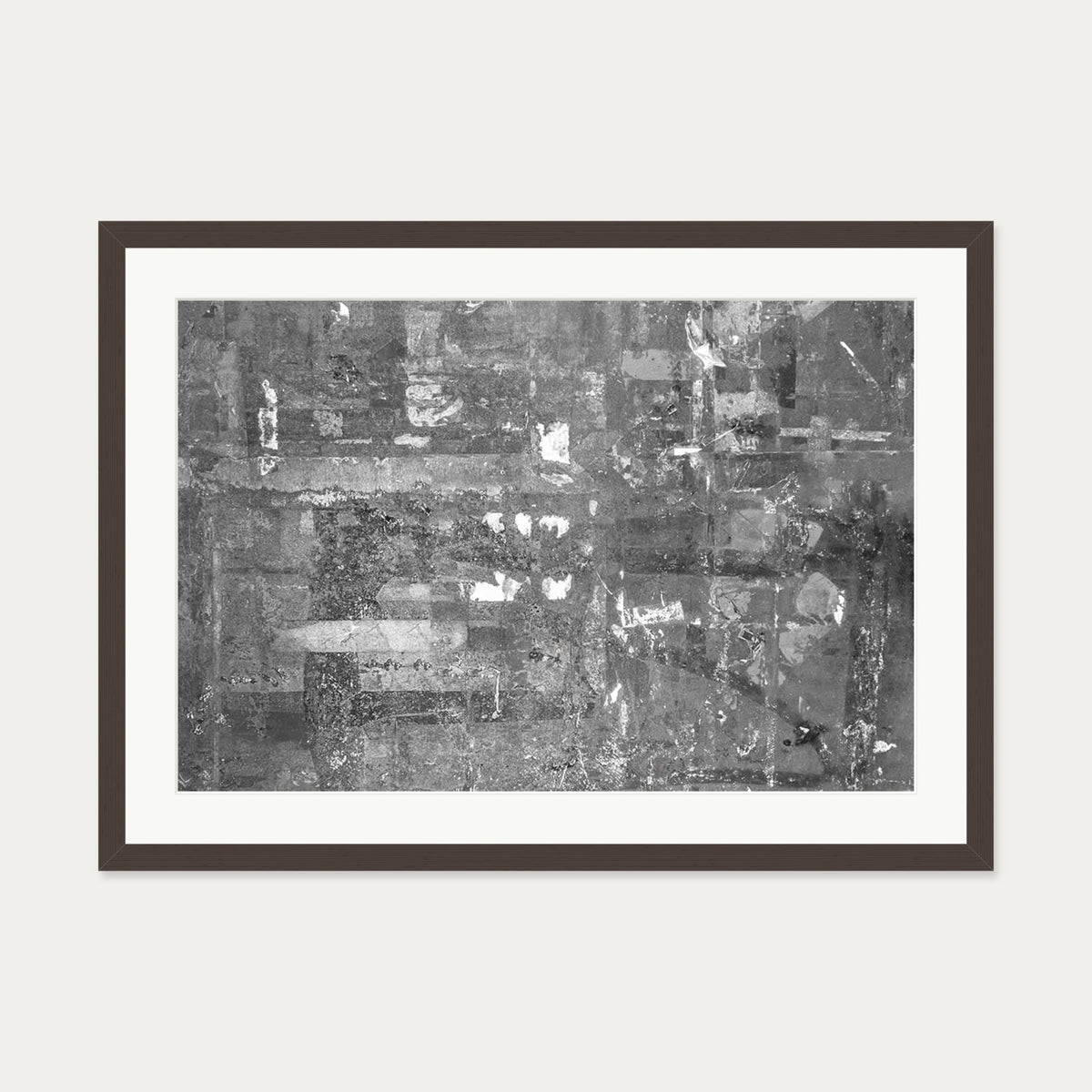 Grey Abstract Collage Art Print — 50 x 70 cm — Brown Frame