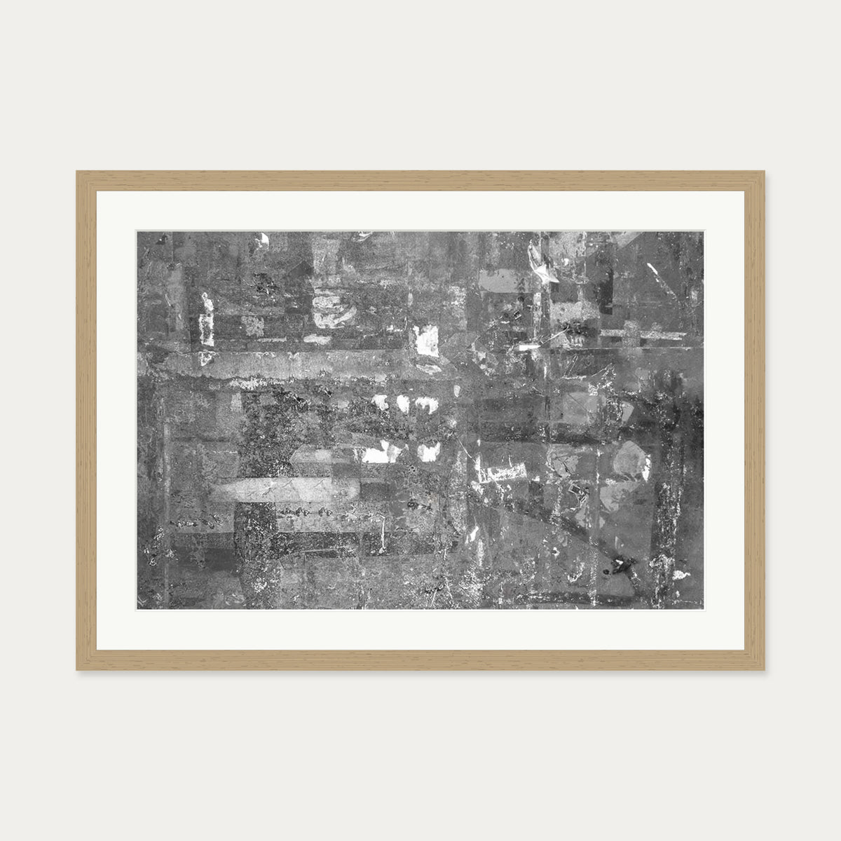 Grey Abstract Collage Art Print — 50 x 70 cm — Oak Frame