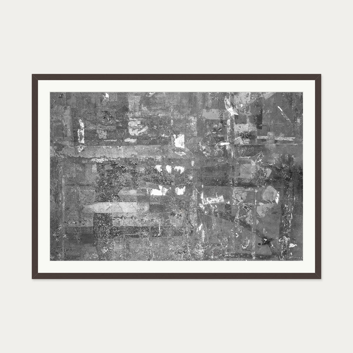 Grey Abstract Collage Art Print — 70 x 100 cm — Brown Frame