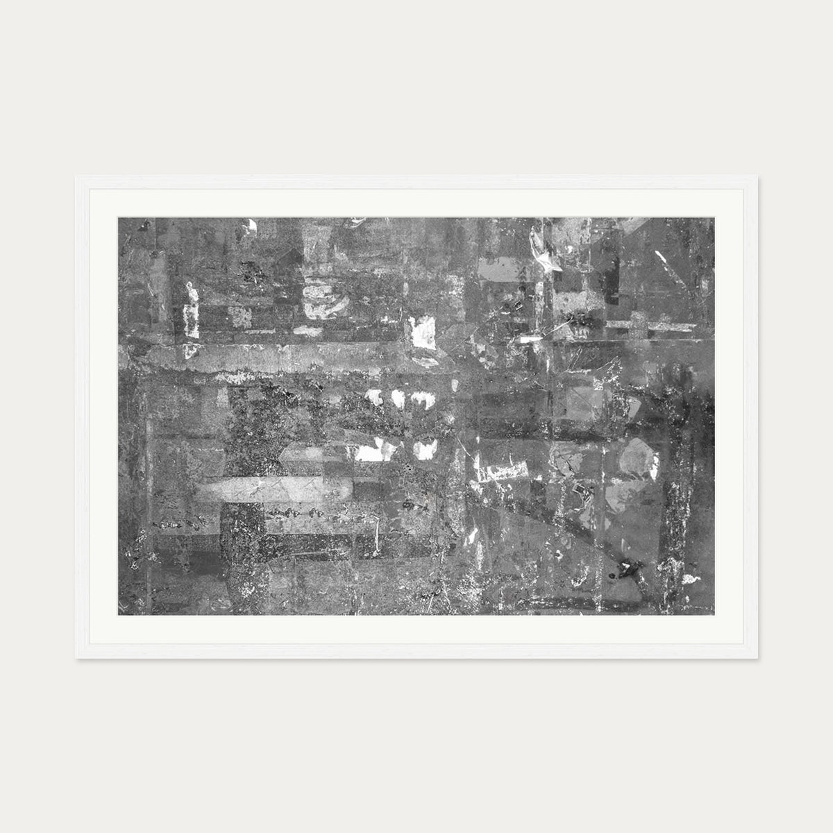 Grey Abstract Collage Art Print — 70 x 100 cm — White Frame
