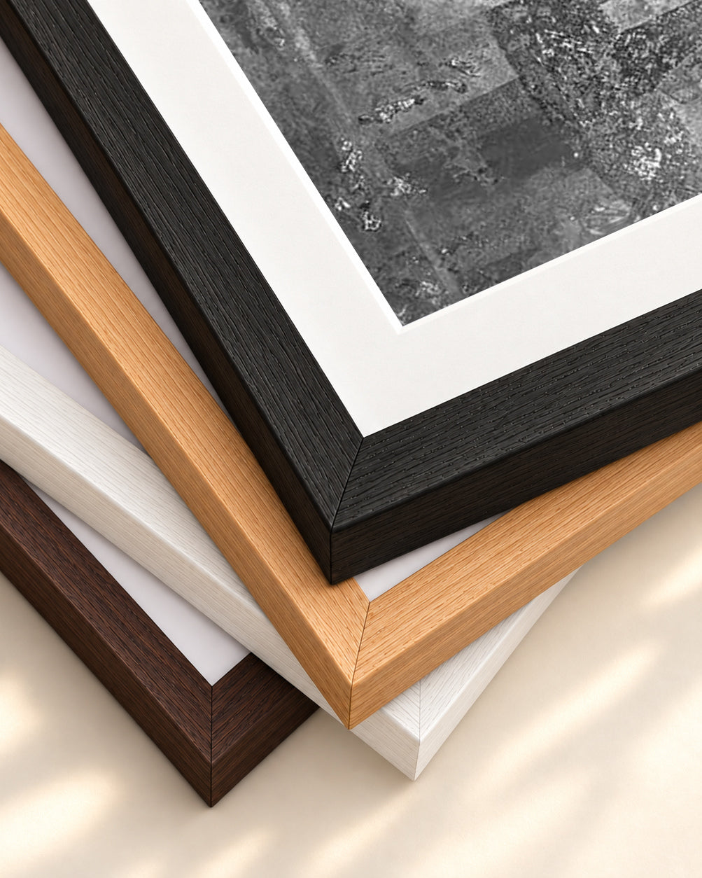 Grey Abstract Collage Art Print — framed print corner with 5 cm mount and bevel