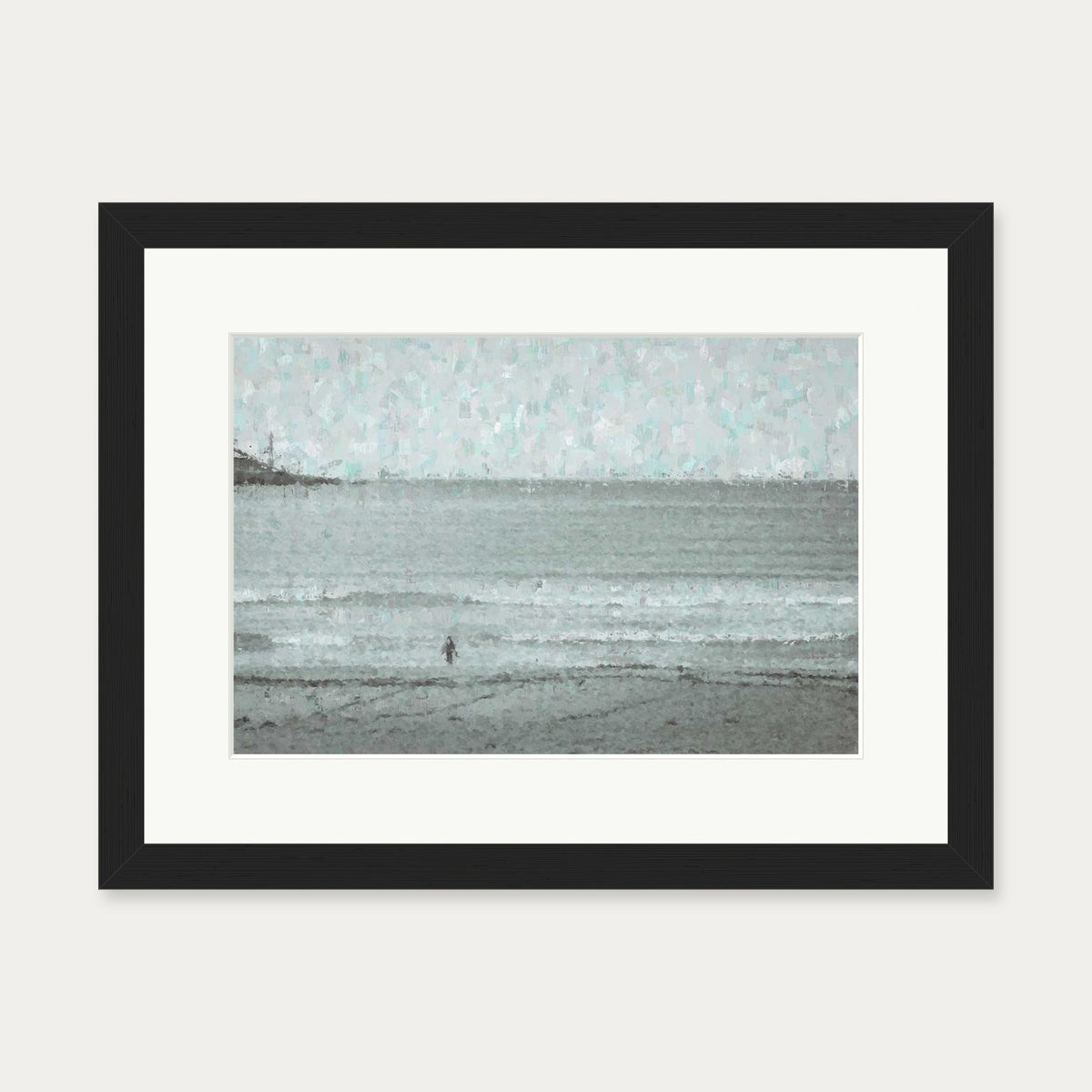 Grey Coastal Waves Art Print — 30 x 40 cm — Black Frame
