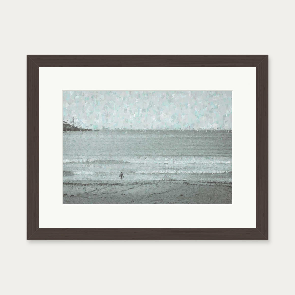 Grey Coastal Waves Art Print — 30 x 40 cm — Brown Frame