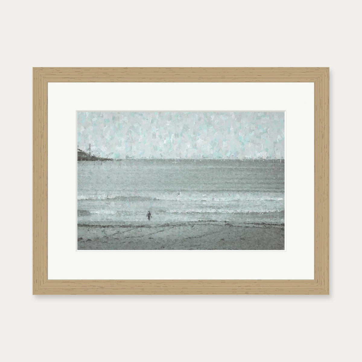 Grey Coastal Waves Art Print — 30 x 40 cm — Oak Frame