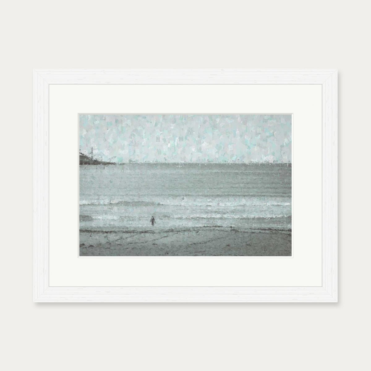 Grey Coastal Waves Art Print — 30 x 40 cm — White Frame