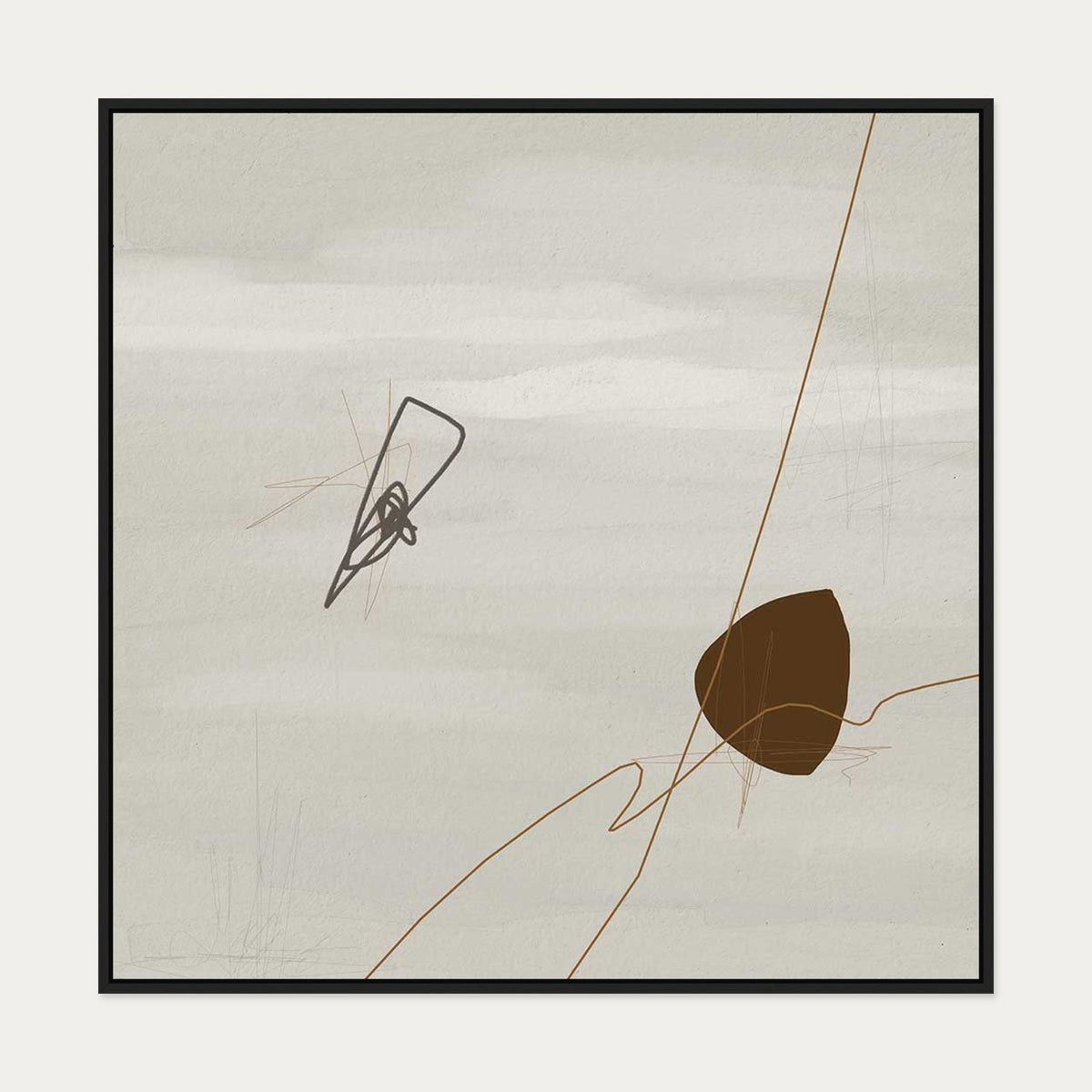 Grey Neutral Abstract Canvas Art — 100 x 100 cm — Black Frame