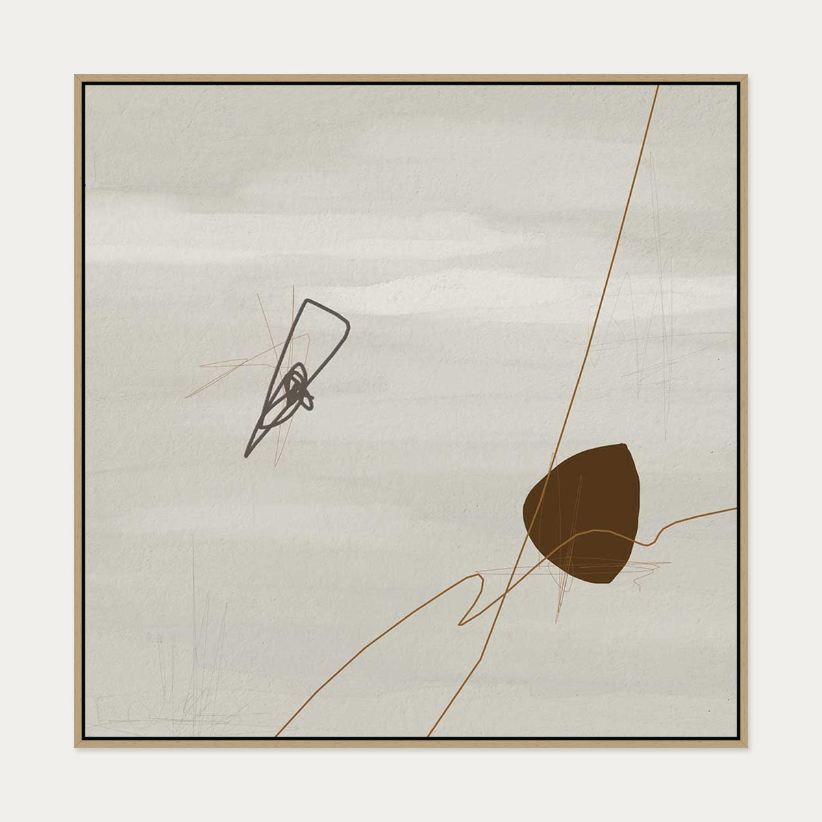 Grey Neutral Abstract Canvas Art — 100 x 100 cm — Oak Frame