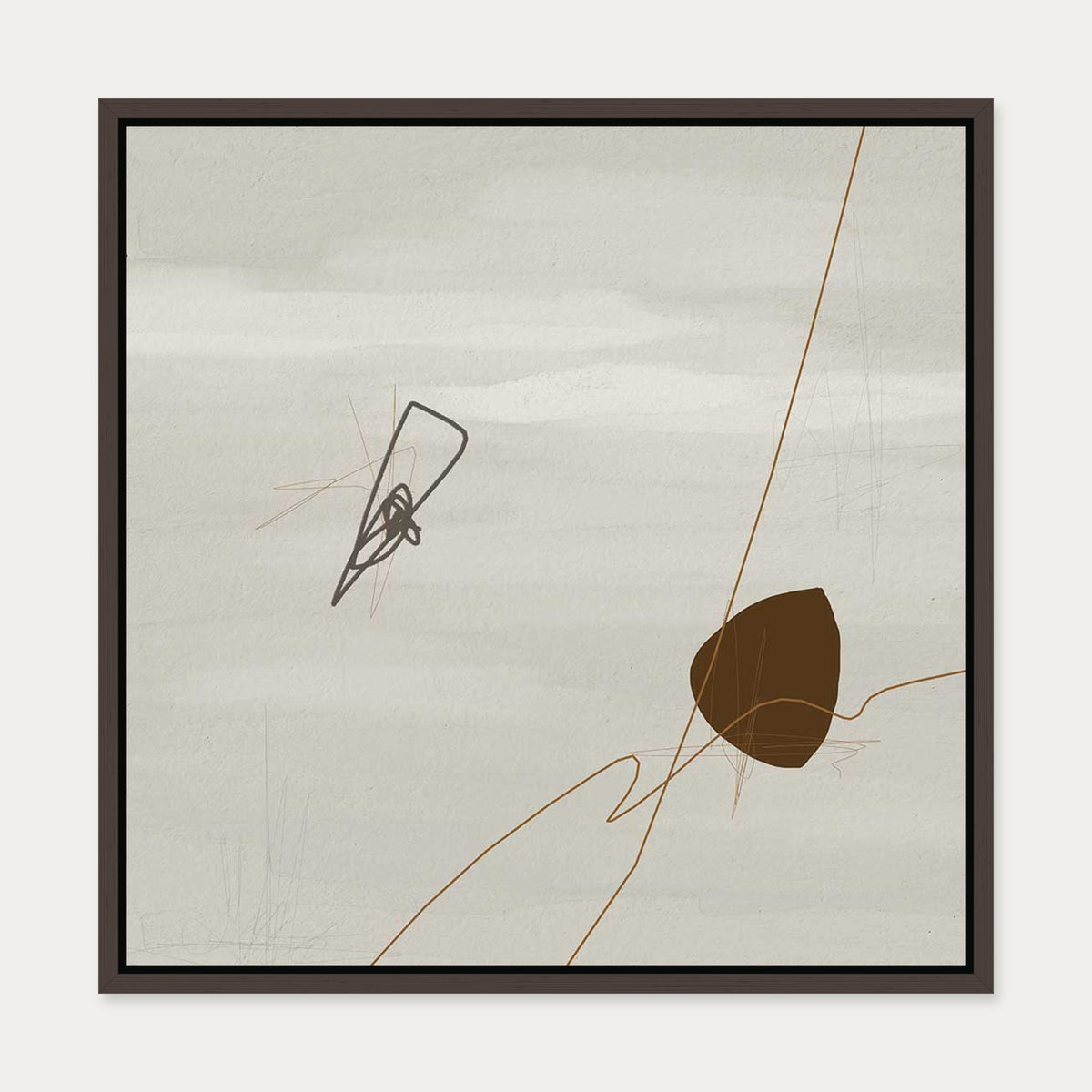 Grey Neutral Abstract Canvas Art — 50 x 50 cm — Brown Frame