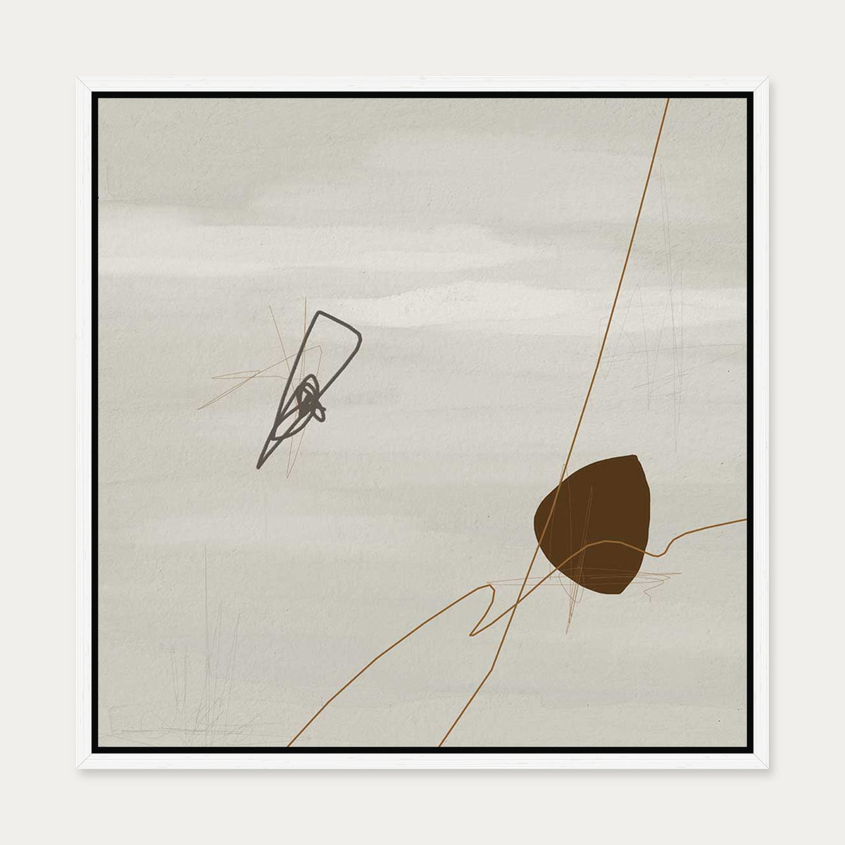 Grey Neutral Abstract Canvas Art — 50 x 50 cm — White Frame