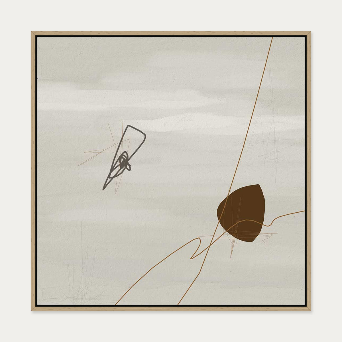 Grey Neutral Abstract Canvas Art — 70 x 70 cm — Oak Frame