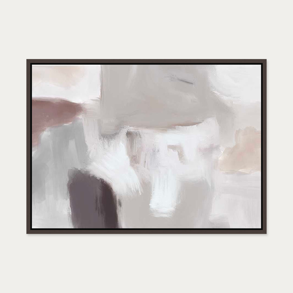Grey Neutral Abstract Fog Canvas Art — 50 x 70 cm — Brown Frame