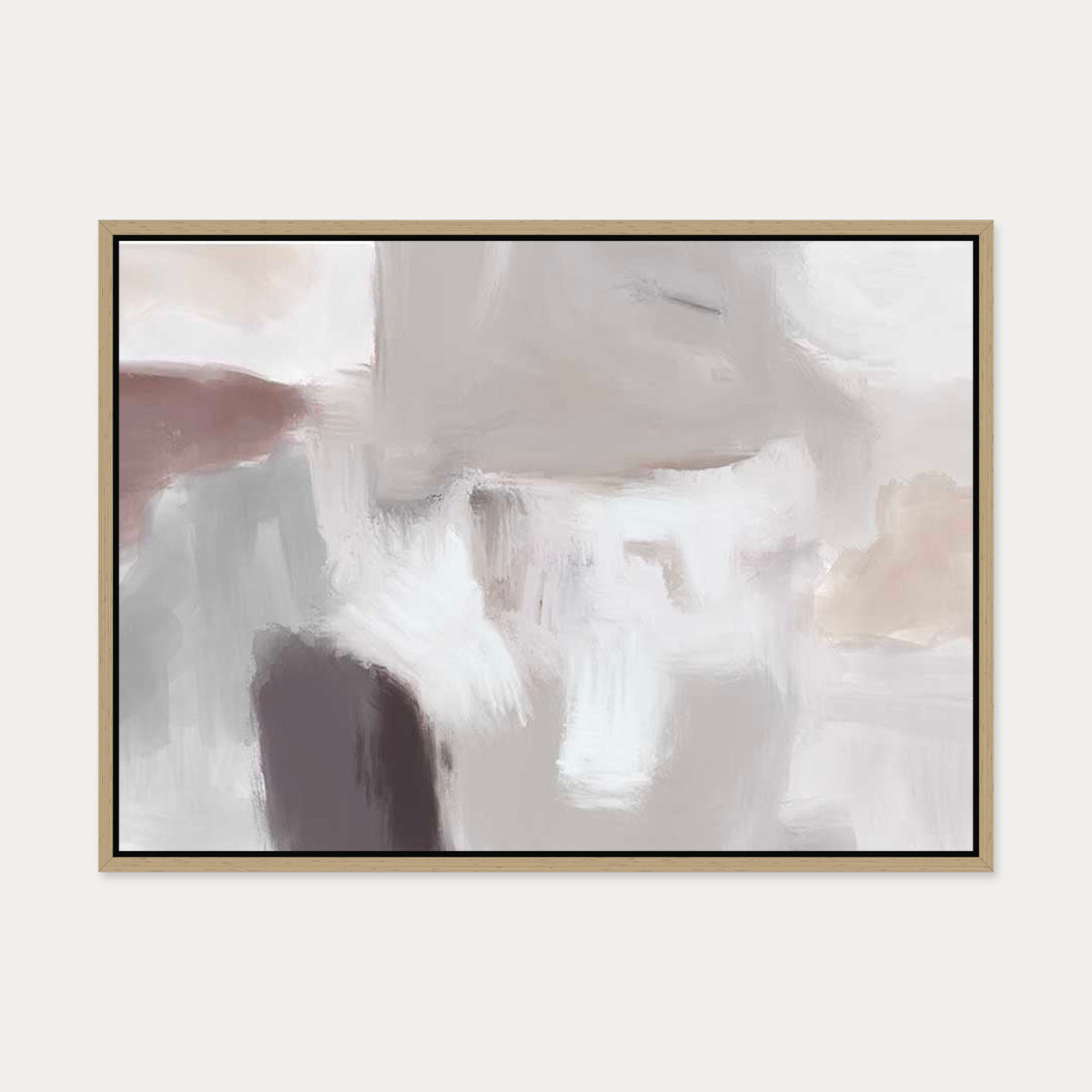 Grey Neutral Abstract Fog Canvas Art — 50 x 70 cm — Oak Frame
