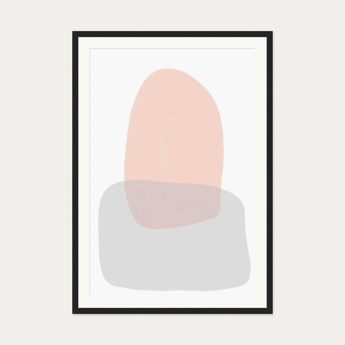 Grey On Blush Shapes Art Print — 70 x 100 cm — Black Frame